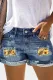 Leopard Sunflower Shift Casual Non-elastic Ripped Jeans Denim Shorts