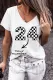 Custom Checkerboard Number Graphic V-neck Loose T-shirt