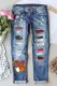 Cinco de Mayo Heart Colorful Stripe Graphic Ripped Casual Jeans