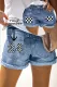 Custom Personalized Number Checkerboard Mid Waist Denim Ripped Shorts