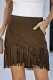 Brown-2 Tassel Zipped Pockets High Waist Mini Skirt