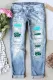 Blue Leopard Shift Casual Ripped Jeans