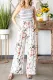 Striped Floral Pocket Round Neck Sheath Casual Jumpsuits