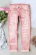 Pink Cherry Blossoms Be Kind Shift Casual Non-elastic Ripped Jeans