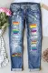 Rainbow Moon Heart-shape Graphic Shift Casual Ripped Jeans