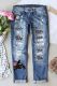 American Flag Motorcycle Racer Graphic Ripped Shift Casual Jeans