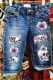 Cherry Blossoms Skull Shift Casual Ripped Jeans Denim Bermuda Shorts