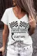 Custom Checkerboard Flag Number Graphic V-neck Loose T-shirt
