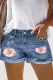 Pink Floral Shift Casual Non-elastic Ripped Jeans Bermuda Shorts
