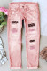 Pink Leopard Ripped Casual Non-elastic Jeans