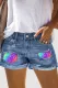 Multicolor Ripped Casual Non-elastic Denim Shorts