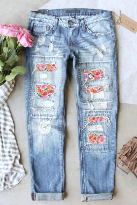 Women's Cute Jeans With Pink And Red Cross Patches - RippedJeans® Official  Site