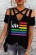 Rainbow Pride Month Cold Shoulder Off the Shoulder Shift Casual T-Shirts
