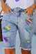 Rainbow Pride Month Cut-out Raw Hem Sheath Casual Denim Bermuda Shorts