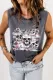 Skull Floral Round Neck Casual Loose Summer Shirts Tank Tops