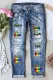 Rainbow Moon Colorful Lip Graphic Shift Casual Ripped Jeans