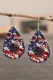 Independence Day American Flag Sunflower Teardrop Leather Earrings
