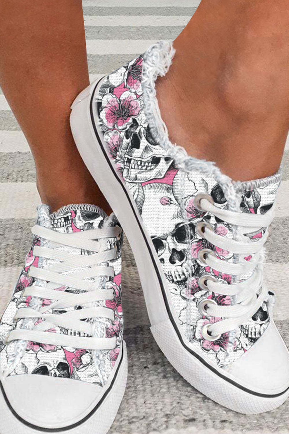 SKULL FLORAL DAILY CASUAL FLATS CANVAS SHOES