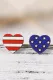 American Flag Heart-Shaped Red And White Striped Wooden Earrings