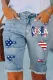 American Flag U.S.A Cut-out Raw Hem Sheath Casual Denim Bermuda Shorts