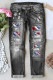 Gray American Flag Patriotic Casual Jeans
