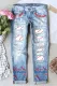 Sky Blue-2 Baseball  Ripped Casual Jeans