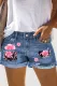 Cherry Blossom Casual Non-elastic Denim Shorts