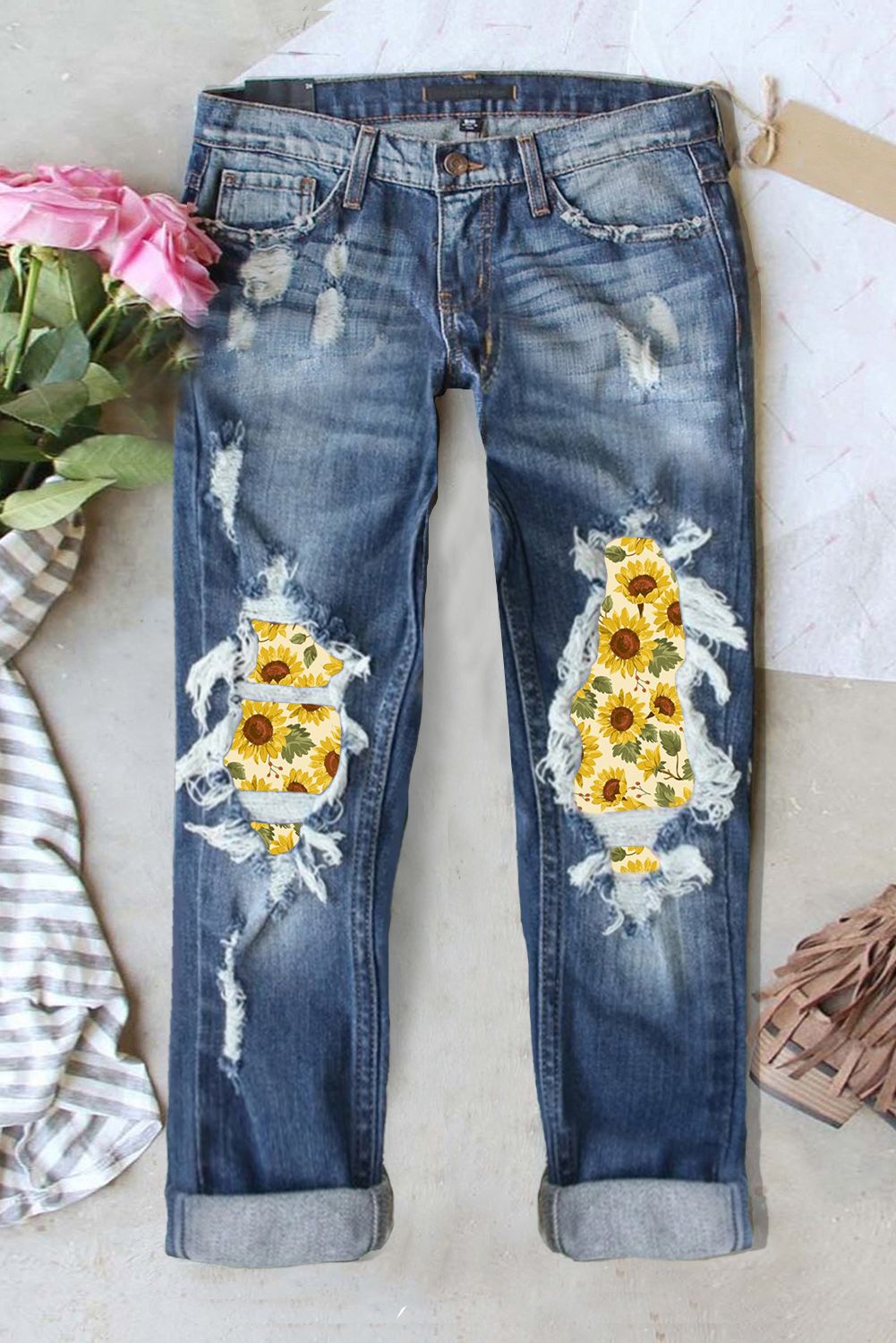 Sunflower Floral Ripped Casual Jeans LC7873837-5