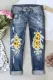Sunflower Floral Ripped Casual Jeans