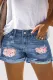 Painting Pink Floral Graphic Casual Non-elastic Denim Shorts