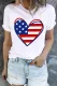 American Flag Heart-shaped Round Neck Shift Casual T-Shirts