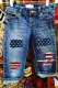 American Flag Raw Hem Shift Casual Ripped Jeans Denim Bermuda Shorts