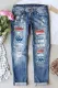 American Flag Ombre Star Graphic Ripped Casual Jeans