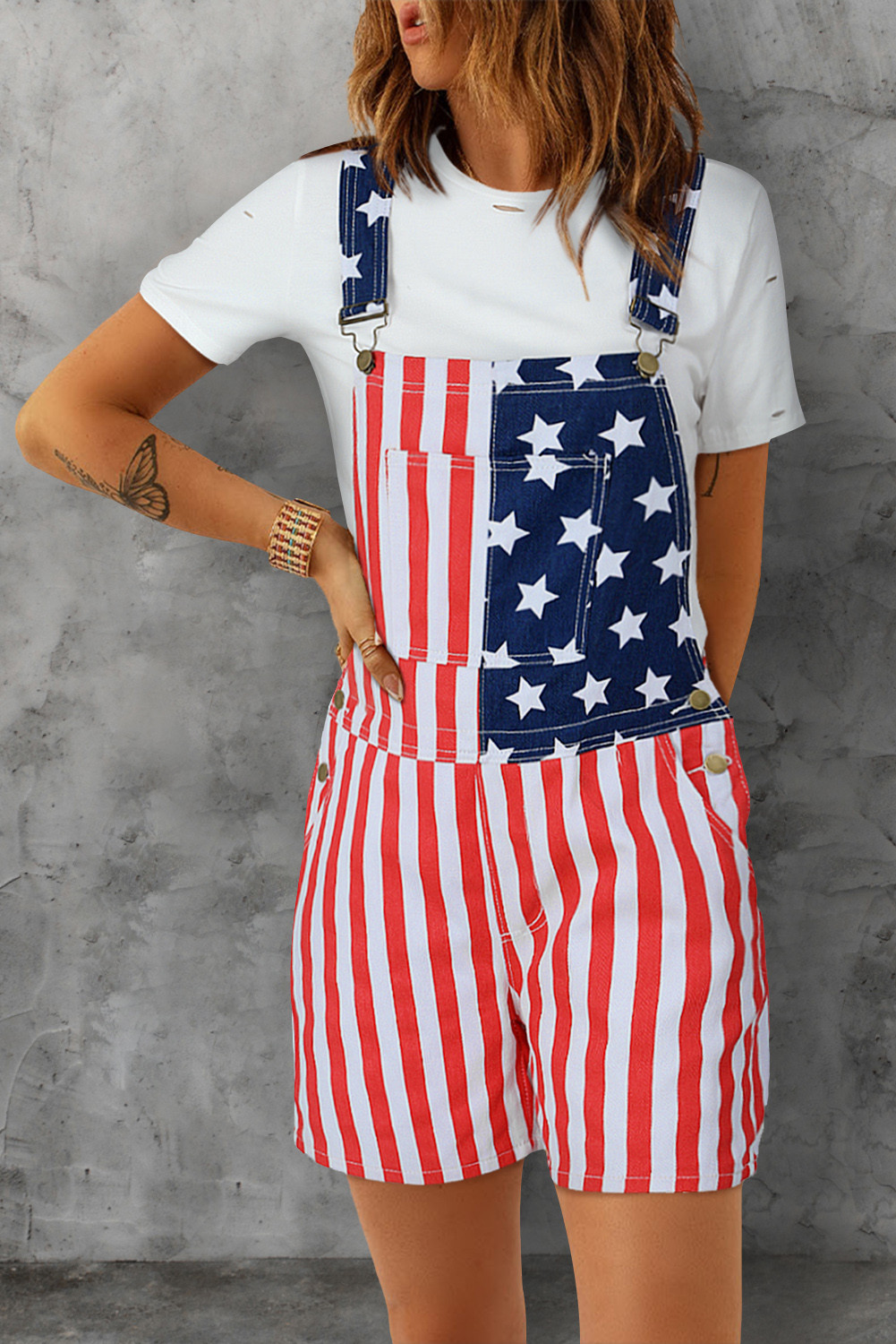 American Flag Striped Backless Pocket Overalls LC7721016-19