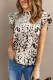 Leopard Ruffle Shirred Round Neck Shift Casual Blouse