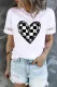 Heart-shape Checkerboard Cut-out Round Neck Shift Casual T-Shirts
