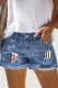 American Flag Raw Hem Shift Casual Non-elastic Ripped Jeans Denim Shorts