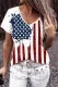 American Flag Striped Graphic V Neck Shift Casual T-Shirts