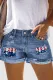 American Flag Shift Casual Non-elastic Ripped Jeans Denim Shorts