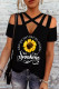 Sunflower Slogan Graphic Criss-Cross Cut Out Short Sleeve Top