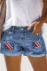 American Flag Star Stripe Graphic Ripped Casual Denim Shorts