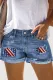 American Flag Star Stripe Graphic Ripped Casual Non-elastic Denim Shorts