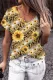 Sunflower Floral V Neck Casual T-Shirts