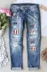 Sky Blue American Flag Ripped Casual Jeans