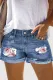 Pink Floral Raw Hem Ripped Shift Casual Non-elastic Ripped Jeans Denim Shorts