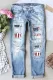 Sky Blue-2 American Flag Ripped Casual Jeans