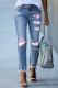 Floral Ripped Sheath Casual Jeans