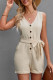 Solid Color V Neck Buttoned Sleeveless Romper