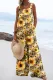 Sunflower Floral Wide Leg Loose Tank Overalls Jumpsuits