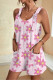 Pink Floral Graphic Adjustable Straps Pocketed Textured Jumpsuits